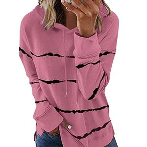 KISSMODA Women's Casual Tie Dye Striped Hoodie Round Neck Long Sleeve Pullover